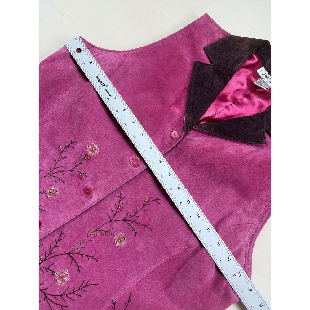 Bob Mackie Studio Magenta Pink Suede Leather Embroidered Beaded Vest Size 10 - Picture 4 of 8